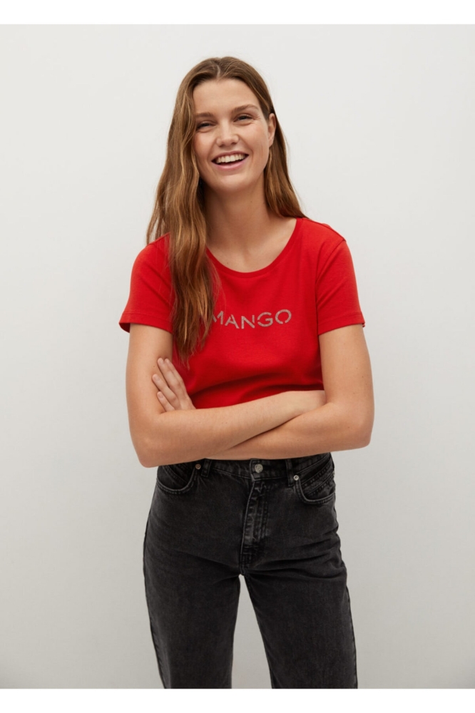 Kadın Kırmızı Organik Pamuklu Logolu Tişört 87000551